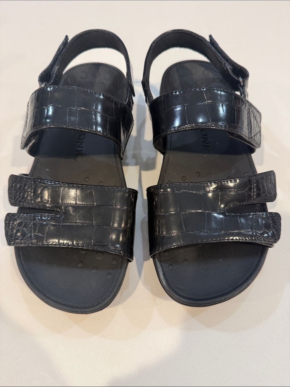 Vionic Roma Platform Slingback Wedge Sandal | Black Crocodile Print | Size 7